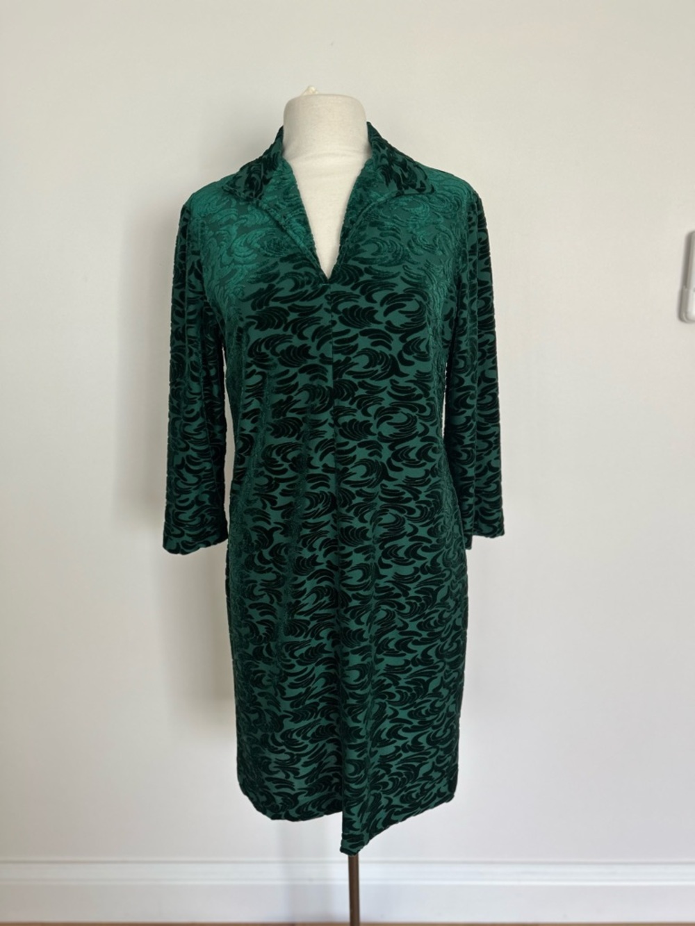 Hand Crafted Teal and Black Long Sleeve Collared Dress